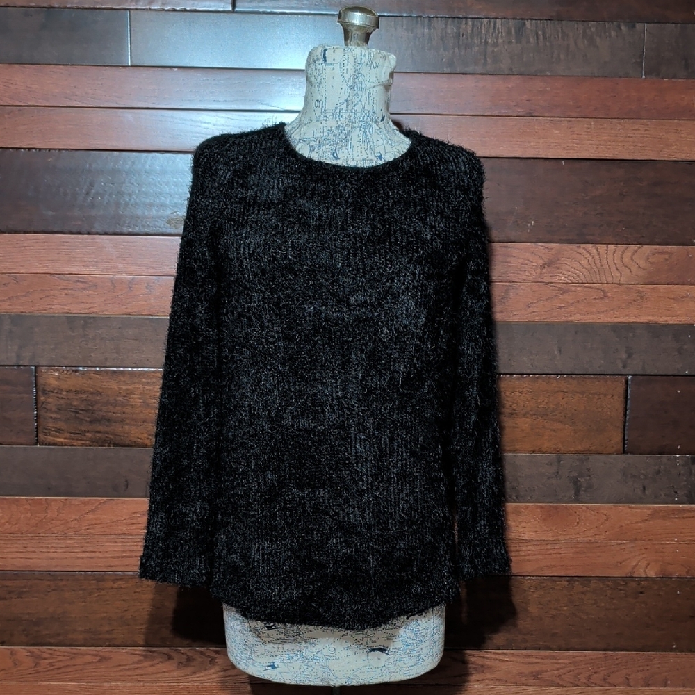 À La Carte Black Fuzzy Sweater With Removable Cowl Neck